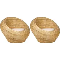 Beliani Gartensessel 2er Set Naturfarben Rattan Geflochten mit Beigen Kissen Rund Nest-Optik Boho Möbel Outdoor Indoor Garten Terrasse Rattansessel