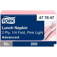 Tork Lunchservietten Hellrosa, 1/4-Falz, 2-lagig, 33 cm × 33 cm, 10 × 200 Servie...