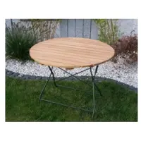 Meingartenversand.de Bierzeltgarnituren Tisch Rund Visby II - ø 100 x 72 cm (B x H) - Klapptisch 2-4 Personen - Belattung Robinie - Stahlgestell grün pulverbeschichtet
