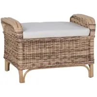 MiaMöbel Rattan Hocker 'Panama' honig-braun 100% Baumwolle, Massivholz, Rattan Mango