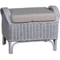 MiaMöbel Rattan Hocker 'Panama' weiß 100% Baumwolle, Massivholz, Rattan Mango