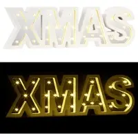 Lunartec LED-Schriftzug "XMAS" aus Holz & Spiegeln mit Timer & Batteriebetrieb