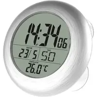 INFACTORY Digitale Bad-Funk-Wanduhr mit Thermometer, Alu, Saugnäpfe, IP24