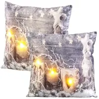 INFACTORY 2er-Set Deko-Kissen mit Wintermotiv, 3 LEDs, Batteriebetrieb, 45x45 cm
