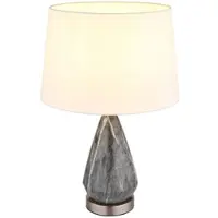 Globo LED Tischleuchte Tischlampe Beistellleuchte Marmoroptik Esszimmerlampe Textilschirm weiß, Metall Nickel, weiß,9W 810lm warmweiß, DxH 35x54 cm