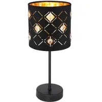 Globo LED Tischleuchte dimmbar Beistelllampe Kristalle Nachttischleuchte Stoffschirm schwarz, 1x 4W 470Lm warmweiß, DxH 15x35 cm