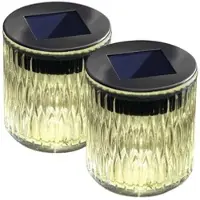 Lunartec 2er-Set Solar-LED-Windlicht aus Echtglas mit tollem Lichtmuster, IP44