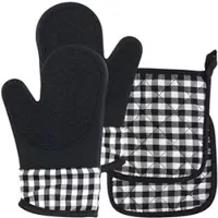 Rosenstein & Söhne 4er-Set Silikon-Ofenhandschuhe und Topflappen, bis 240 °C, abwischbar
