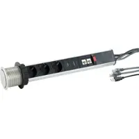 Revolt Versenkbare 3-fach Tisch-Steckdosenleiste, je 2x USB & RJ45, Ø 60 mm