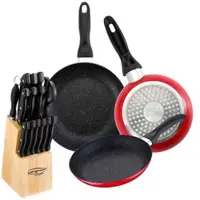 San Ignacio - Set aus 3 Pfannen 16/20/24 cm aus gepresstem Aluminium mit Messerset und Tacoma, Induktion