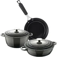 Bergner Excalibur - Aluminium-Kasserollen-Set Ø20cm (2,4 l) und flache Kasserolle Ø24cm (2,3 l) mit geschmiedeter Aluminium-Bratpfanne Ø24cm