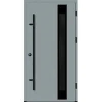 Haustuerenland.de Flügelüberdeckende Aluminium Haustür "PALOMA" 82 mm RC2 BLACKLINE Silbergrau RAL 7001 beidseitig außen öffnend DIN rechts