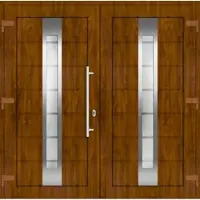 Haustuerenland.de Kunststoff Doppel Haustür "MIRELLA" 71 mm Golden Oak holzähnlich beidseitig außen öffnend DIN links