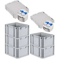Proregal 5x Eurobox NextGen Grip mit Scharnierdeckel & blauen Verschlüssen | HxBxT 22x30x40cm | 20 Liter | Griffe geschlossen | Glatter Boden