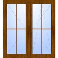 Haustuerenland.de Balkon Doppeltür ohne Pfosten "OSKAR" 3-fach Verglasung GEALAN Sprossen (abschließbar) Golden Oak holzähnlich innen öffnend DIN links