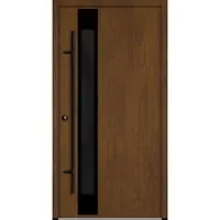 Haustuerenland.de Aluminium Haustür "SABRINA" BLACKLINE 68 mm Golden Oak holzähnlich beidseitig innen öffnend DIN links