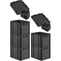 Proregal SparSet 5x Eurobox NextGen Color mit Auflagedeckel & Verschlüsse, HxBxT 32x30x40cm, 30L, Schwarz, Griffe schwarz zu, Eurobehälter