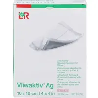 ACA Müller/ADAG Pharma Vliwaktiv Ag Aktivkohle Saugkomp.m.silber 10x10 cm 10 ST