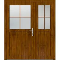 Haustuerenland.de Asymm Kunststoff Nebeneingangstür zweiflügelig "PAULA-Q" 71 mm Sprossenkreuz Golden Oak holzähnlich beidseitig innen öffnend DIN rechts