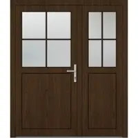 Haustuerenland.de Asymm Kunststoff Nebeneingangstür zweiflügelig "PAULA-Q" 71 mm Sprossenkreuz Sherwood holzähnlich beidseitig innen öffnend DIN rechts