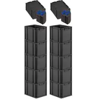 Proregal SparSet 10x Eurobox NextGen Grip mit Auflagedeckel & 4 blauen Verschlüssen, HxBxT 32x30x40cm, 30L, Schwarz, Griffe zu, Eurobehälter