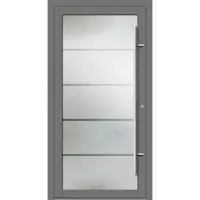 Haustuerenland.de PREMIUM Aluminium-Glas Haustür "ROMY" 90 mm Vollglas flächenbündig Graualuminium RAL 9007 beidseitig innen öffnend DIN rechts