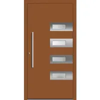 Haustuerenland.de Aluminium Haustür nach Maß "SHIRIN" 60 mm RC2 Lehmbraun RAL 8003 beidseitig innen öffnend DIN links