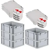Proregal SuperSparSet 5x Eurobox NextGen Economy mit Scharnierdeckel & roten Verschlüssen, Griffe zu, HxBxT 17x30x40cm, 16L, Eurobehälter, Box