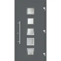 Haustuerenland.de Haustür "SISSI" 79 mm RC3 mit Edelstahl Basaltgrau RAL 7012 beidseitig außen öffnend DIN rechts
