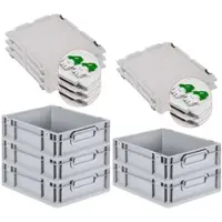 Proregal SuperSparSet 5x Eurobox NextGen Grip mit Scharnierdeckel und Grünen Schiebeschnappverschlüssen HxBxT 12 x 30 x 40 cm 11 Liter