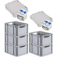 Proregal Spar Set 5x Eurobox Nextgen Economy Mit Scharnierdeckel & Blauen Schiebeschnappverschlüssen Griffe Offen HxBxT 22 x 30 x 40 cm 20 Liter