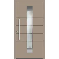 Haustuerenland.de Aluminium Haustür "TINA" SCHÜCO ADS 75.SI RC2 Graubeige RAL 1019 beidseitig innen öffnend DIN links