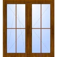 Haustuerenland.de Balkon Doppeltür ohne Pfosten "OSKAR" 3-fach Verglasung GEALAN Sprossen Golden Oak holzähnlich beidseitig innen öffnend DIN rechts