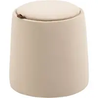 MODFU Runder Fußhocker Polyester Beige in Samtoptik mit Stauraum und Wendedeckel, Ø44x47,5 cm