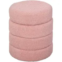 MODFU Runder Fußhocker Polyester Pink Ø40x45 cm, Teddy-Fleece-Bezug, gepolstert, belastbar bis 120 kg