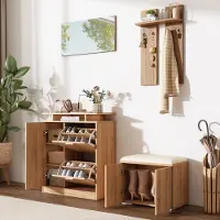 STILVORA Flur-Garderoben-Set aus Spanplatte in Natural, 140x35x133 cm