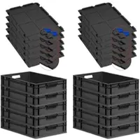 Proregal SuperSparSet 10x Eurobox Nextgen Grip Mit Scharnierdeckel Und Blauen Verschlüssen HxBxT 12x40x60cm 23 Liter Schwarz Griffe Offen