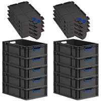 Proregal SuperSparSet 10x Eurobox Nextgen Color Mit Scharnierdeckel HxBxT 17x40x60cm 34 Liter Schwarz Griffe Blau Offen Eurobehälter Transportbox