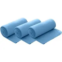 Wometo 3er Set Polar Fleecedecke 130x160 cm, OEKO-TEX ca. 400g Gewicht, mit Antipilling & Kettelrand - Farbe blau