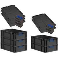 Proregal SuperSparSet 5x Eurobox Nextgen Color Mit Scharnierdeckel HxBxT 17x40x60cm 34 Liter Schwarz Griffe Blau Geschlossen Eurobehälter Transportbox