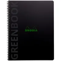 Rhodia 5x Rhodiactive Greenbook A4+ mit Spiralbindung, 80 Blatt kariert mit Kopfleiste, 4-fach gelocht, Recyclingpapier 90g - Schwarz 119912C