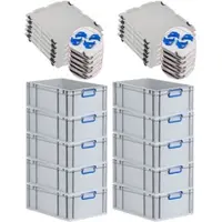 Proregal 10x Eurobox NextGen Color mit Auflagedeckel & Schiebeschnappverschlüsse | HxBxT 22x40x60cm | 44L | Griffe blau zu