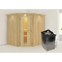 Karibu Sauna »Maardu«, inkl. 9 kW Saunaofen mit integrierter Steuerung, für 3 Personen - beige