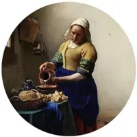 Wallart K&L Wall Art Vliestapete »Runde Vliestapete«, Vermeer Kunst Milchkrug Gemälde, mehrfarbig, matt - bunt