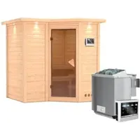 Karibu Sauna »Riga 1«, inkl. 9 kW Bio-Kombi-Saunaofen mit externer Steuerung, für 3 Personen - beige