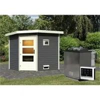 Karibu Saunahaus, BxTxH: 231 x 196 x 226 cm, 9 kW Bio-Kombi-Ofen mit digitaler Steuerung - grau