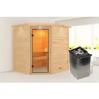 Karibu Sauna »Kaave«, BxTxH: 224 x 184 x 191 cm, 9 kW Ofen mit interne Steuerung , für 3 Personen - beige