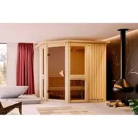 Karibu Sauna »Pölva«, BxTxH: 210 x 210 x 202 cm, 9 kW Ofen mit externe Steuerung , für 4 Personen - beige