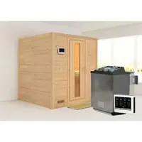 Karibu Sauna »Sindi«, inkl. 9 kW Bio-Kombi-Saunaofen mit externer Steuerung, für 4 Personen - beige