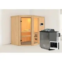Karibu Sauna »Paide 1«, inkl. 9 kW Bio-Kombi-Saunaofen mit externer Steuerung, für 3 Personen - beige